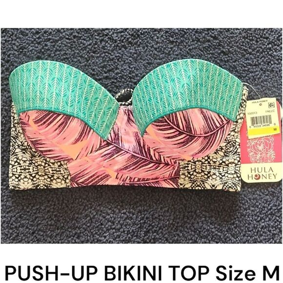 NWT HULAโHONEY Women's leaf Print PUSH-UP Bikini & Hipster Bottoms Swimsuit - Picture 3 of 13